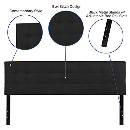 Quilted Tufted Upholstered King Size Headboard in Black Fabric - color: Black, size: King