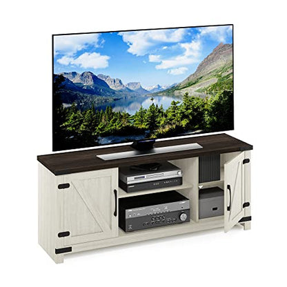Furinno Jensen Farmhouse Barn Door Living Room TV Stand with Storage Cabinets for TV up to 70 Inch, Ebony/White Wash - color: Ebony/White Wash