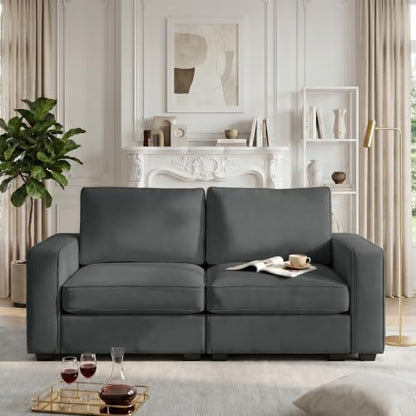 Small Sectional Couches with Storage for Living Room, Modular Loveseat Sofa with Removable Chenille Cover & USB Charging, Comfy Living Room Couch, Grey - color: Grey