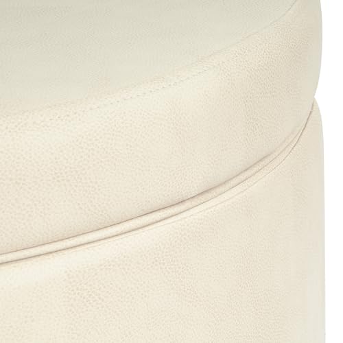 HomePop Round Leatherette Storage Ottoman with Lid, Ivory Large - color: Cream Faux Leather