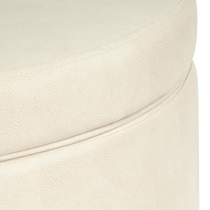 HomePop Round Leatherette Storage Ottoman with Lid, Ivory Large - color: Cream Faux Leather