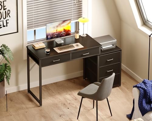 ODK 53 Inch Computer Desk with 5 Drawers & Printer Shelf, Black | Reversible Office Desk for Home Office, Writing Table Desk for Storage