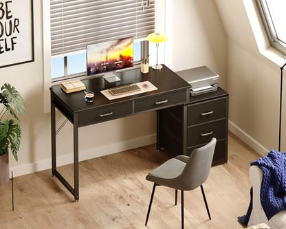 ODK 53 Inch Computer Desk with 5 Drawers & Printer Shelf, Black | Reversible Office Desk for Home Office, Writing Table Desk for Storage