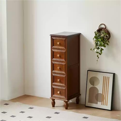 Narrow Bedside Table Tall Skinny Vertical Chest of Drawers Wood Storage Cabinet Small Nightstand Side Table for Living Room Long Lasting - color: Brown, size: 101 cm