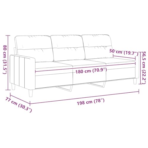 3-Seater Sofa Dark Gray FabricCouch with Metal Frame and Foam Cushions, Rectangular Mid-Century Modern Settee Furniture for Living Room and Office Seating - size: 3-Seater