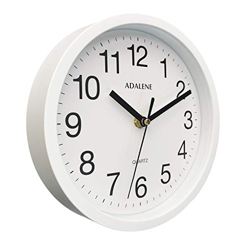 Adalene 8 Inch White Wall Clocks Battery Operated for Living Room Décor, Vintage Modern Decorative Wall Clock Silent Non Ticking for Kitchen Bedroom Bathroom Office School Classroom