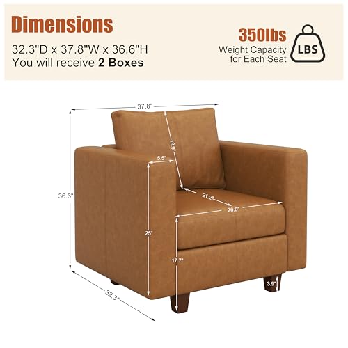 MINCETA Modular Sectional Sofa, Modern Comfy Sofa with Upholstered and Storage Ottoman for Living Room,Bedroom(Brown, Armchair) - color: Brown, size: 37.8"W*32.3"D