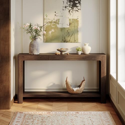 Tribesigns 63 Inch Entryway Console Table, 2-Tier Farmhouse Narrow Sofa Table Behind Couch, Accent Entrance Console Furniture for Entryway, Foyer, Hallway, Dark Brown - color: Dark Brown