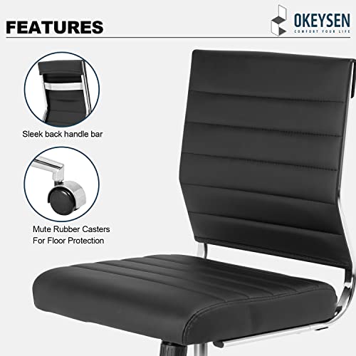 Okeysen Armless Office Desk Chair, Mid Back Ergonomic Swivel Conference Room Chair, Adjustable Height PU Leather Home Desk Chair, Modern Small Rolling Computer Task Chair, Black - color: Black