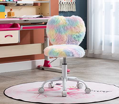 chairus Kids Desk Chair Faux Fur Small Study Chair for Teenage Girls, Adjustable Heart Shaped Kids Vanity Chair for Bedroom Reading Living Room, Cute Student Task Chair with White Foot, Macaron - color: Macaron