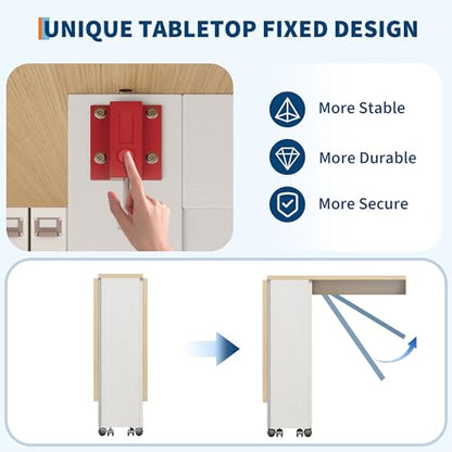 Folding Dining Table with 6 Wheels – Drop Leaf, Drawer & Storage Shelf – Modern Space-Saving Kitchen & Restaurant Furniture for Apartments