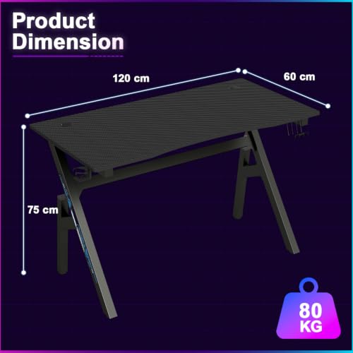 BestOffice | 47" Gaming Table | Black & Blue | R-Shaped Computer Desk | with Steel Frame, Headphone Hook, Adjustable Feet | Carbon Fiber Texture| Easy to Clean | for Gaming, Home Office - color: Black&blue, size: 47 Inch R Shaped