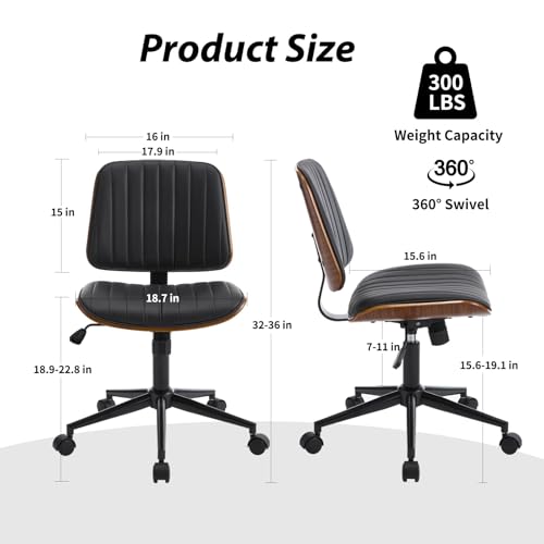VipDesk Small Home Office Chair - Armless Mid Back Desk Chair with 360° Swivel and Wheels, PU Upholstered Height Adjustable Modern Walnut Computer Chair for Home, Office Meeting Room - White - color: Black, size: Classic