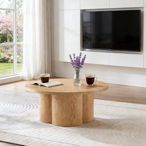 Round Coffee Table, Modern Accent Wood Tea Table for Living Room, Office, Apartment 33.07 Inch - color: 33.07" Floral-natural