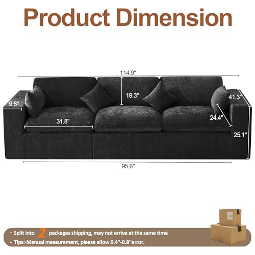 115''Cloud Boneless Sectional Couch, Modular Sectional Sofa Deep Seat, Oversized Upholstered Convertible Comfy 3 Seater Chenille Memory Foam Sofa Couches for Living Room, Dark - color: Dark, size: 115"/3 Seater