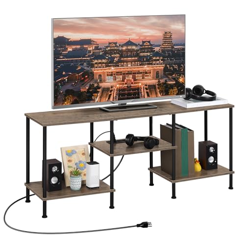 50 inch TV Stand for Living Room Small Entertainment Center with Storage Shelf & Power Outlets, Modern Farmhouse TV Console Table Media Cabinet for Bedroom, Rustic Grey - color: Rustic Grey