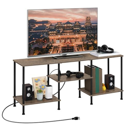 50 inch TV Stand for Living Room Small Entertainment Center with Storage Shelf & Power Outlets, Modern Farmhouse TV Console Table Media Cabinet for Bedroom, Rustic Grey - color: Rustic Grey