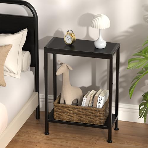 Narrow Side Table Set of 2 for Small Space, 2-Tier Slim End Table, Thin Nightstand, Skinny Snack Couch Table, Sofa Bedside Table in Living Room, Bedroom, Study, Kitchen and Balcony (Black) - color: Black, size: 2-Tier (7.9''D*17''W*22.8''H)