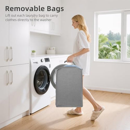 STORAGE MANIAC 4 Section Vertical Laundry Hamper, 2 Tier Laundry Sorter with 4 Removable Tote Bags, Rolling Clothes Basket for Towels, Blankets, Tall Dirty Clothes Hamper for Closet, 4 Bags Gray - size: 4 Section
