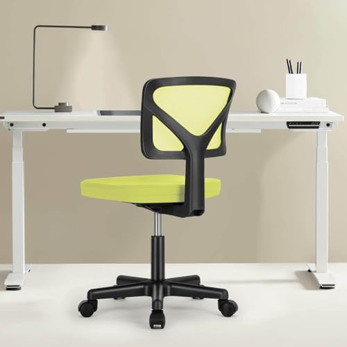 Home Office Chair Ergonomic Desk Chair,Armless Computer Task Seating, Adjustable Rolling Mesh Task Work Swivel Chairs with Wheels Work Vanity Chair for Small Spaces Home Bedroom Study,Yellow - color: Yellow