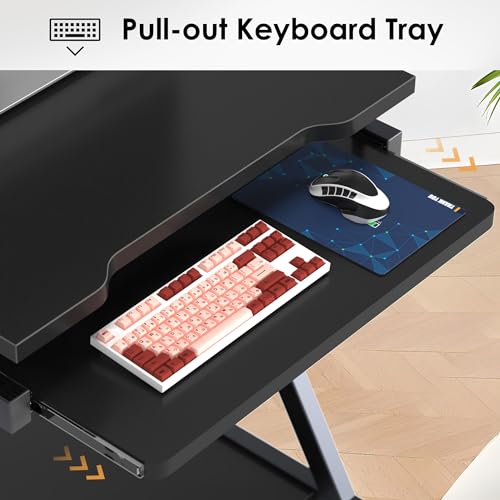 sogesfurniture Mobile Computer Desk with Pull-Out Keyboard Tray & Wheels | Modern Compact Rolling Workstation for Home Office, Small Portable Space Saving Laptop Table, 23.6"L x 18.9"W x 28.7"H, Black - color: Black