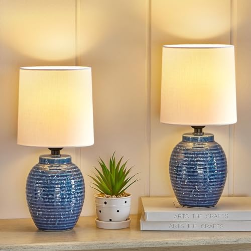 EJIAXIN Table Lamps Set of 2-13.75" Small Bedside Lamps - Classic Farmhouse Ceramic Table Lamp for Bedroom, Living Room, Nightstand, Office, Side Desk Lamp, End Table - style: Farmhouse