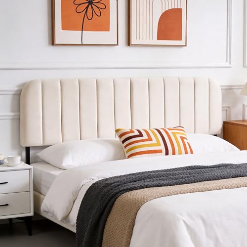 Upholstered Headboard Adjustable Height Queen/King Headboard Velvet Tufted Modern Headboards Easy Assemble Channel Stitched Headboard(Cream Queen) - color: Cream, size: Queen