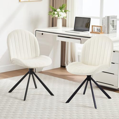 Velvet Swivel Office Chair No Wheels, Small Comfy Mid Century Armless Desk Chair, Cute Swivel Vanity Chair No Wheels for Small Spaces, Bedroom,Living Room,Home Office, Cream - color: Cream-velvet