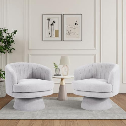 Swivel Accent Chair with Armrest, Modern 360 Degree Swivel Barrel Chair with Curve Back and Soft Cushion,Comfy Round Sherpa Teddy Armchair Single Sofa for Living Room,Bedroom, Light Grey - color: Light Grey