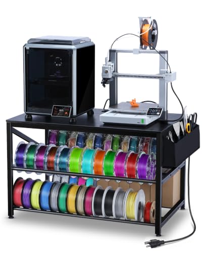AHOWPD 3D Printer Stand with Filament Storage, Heavy Duty 3D Printer Table | Sturdy 3-tier Metal Workstation for 3D Printers, Vibration Dampening Desk for FDM Resin, Black