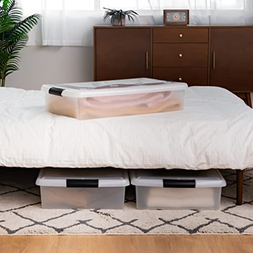 IRIS USA 3-Pack, 40 Qt. Under Bed Storage Bin with Lids, Black/Clear | Store seasonal clothing, shoes, blankets, linens and household essentials neatly under beds to maximize storage space - style: 40 Qt. - 3 Pack