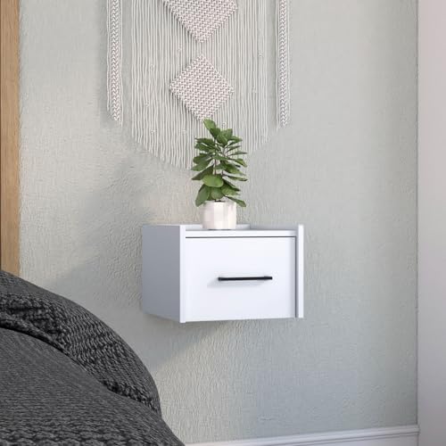 Tuhome Boa Floating Nightstand, Wall-Mounted Bedside Table with 1 Drawer, 13.8" W x 9.8" H Engineered Wood Small Night Stand for Bedroom, White - color: White