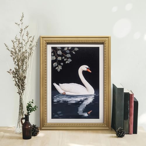 Gatheroad Gold Framed Vintage Canvas Wall Art Prints, Classic Swan Wall Art, Retro Rustic Aesthetic Elegant Bathroom Decor for Living Room Bedroom Office, 12x16in - color: White Swan, size: 12X16inch