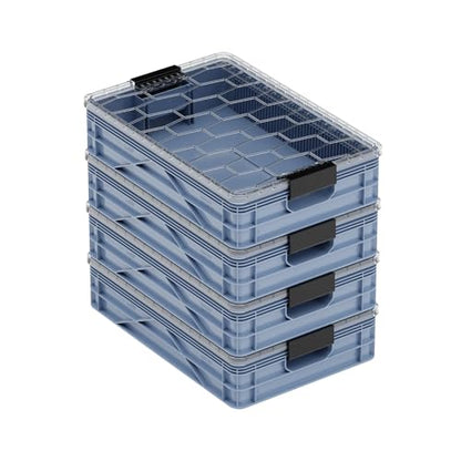 Quarter Crate 4-Pack Stackable Storage Bins, Navy Gray | Polypropylene, 14 dividers included, 19.16x12.75x4.57 in, over 1000 lb stack, lids sold separately - color: Navy Gray