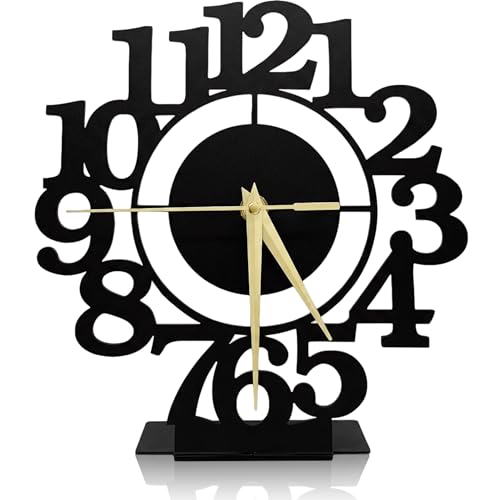 Black Minimalist Metal Desk Analog Clock, Small Silent Non-Ticking Table Clocks for Home Office Living Room Bedroom Bedside Nightstand Shelf Mantel Corner, Unique Gift for Women Mom Girlfrend