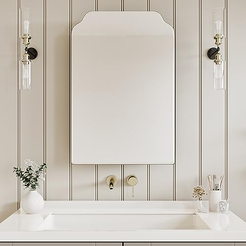 AGDULL Recessed Medicine Cabinet with Arched Mirror, Overall 17.5"x29" | Bathroom Wood Black Wall Cabinet with Mirror, Soft-Closed Hinges, Fully Assembled, Surface Mount Option, Right-Swing Door - color: Right Swing-black, size: Mirror: 17.5"x29"