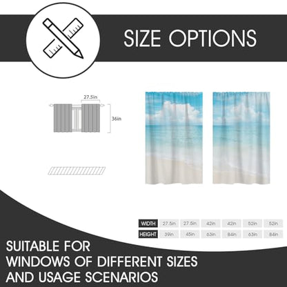 zokyer Coastal Kitchen Curtains, Beach Theme, 27.5" W x 36" L, Rod Pocket | 2 Panels, Hawaiian Tropical Nautical Seascape, S-ummer Blue Sea Sky Ocean Landscape, Sand Short Window Drapes Tiers Decor - size: 27.5"W x 36"L (Pack of 2)