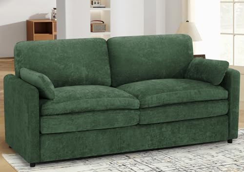69" Chenille Soft Sofa w/Well-Filled Backrests, Green | Modern Loveseat w/Plump Pillows, 2 Seater Upholstered Couch w/Thick & Comfy Cushions for Living Room, Bedroom - color: Green, size: Loveseat