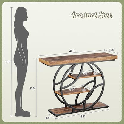 Huuger 41.3 Inch Entryway Table with Artistic Curved Metal Frame,Sofa Table | Modern Console Tables, Entrance Table for Entryway, Hallway, Entrance, Foyer, Living Room, O-Shaped Metal Frame, Rustic Brown - color: Rustic Brown, size: 11.8"D x 41.3"W x 31.5