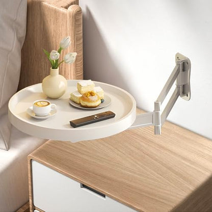Round Wall Mounted Folding Table for Small Spaces, 11.8" x 11.8" | Floating Wall Mount Side Table, Retractable Wall Desk Fold Down, Solid Wood Tabletop with Aluminum Alloy Brackets (White) - color: White