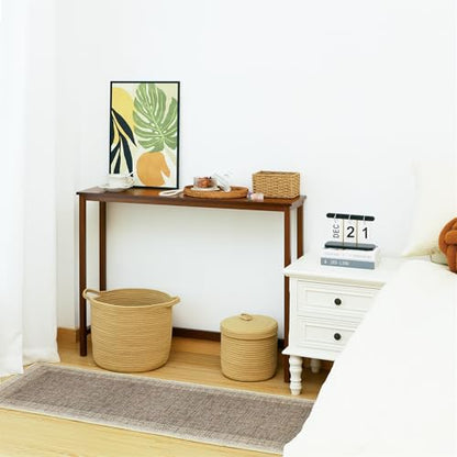 Bamboo Narrow Console Table, 39.4"(L) Wood Small Entryway Table, Accent Slim Hallway Tables, Thin Sofa Side Tables for Hallway, Living Room, Bedroom, Foyer, Walnut - color: Walnut