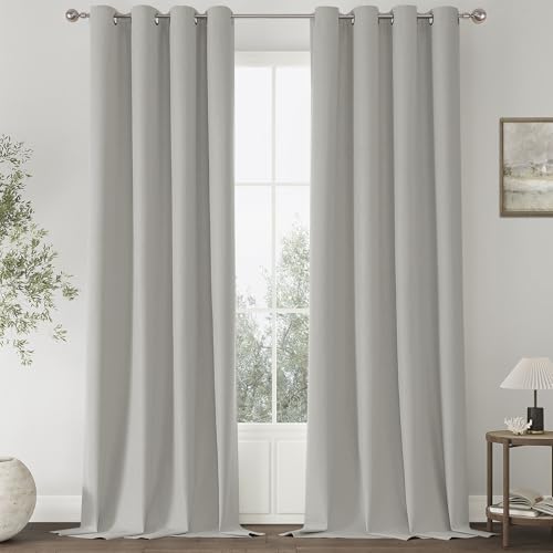 ChrisDowa Light Grey Blackout Curtains 102 Inches Long 2 Panels for Bedroom | Room Darkening,Light Blocking,Thermal Insulated,Faux Linen,Farmhouse,Grommet,Window Treatment,Drapes,Living Room,52x102 - color: Light Grey, size: 52"W x 102"L (Pack of 2)