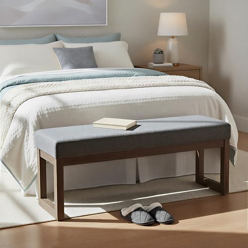SIMPLIHOME Milltown Large Ottoman Bench - 44 inch Wide Upholstered Linen Look Fabric Rectangle Footstool Ottoman in Parisian Grey, Contemporary Bench for Entryway with Cushioned Seat, Assembled - color: Parisian Grey, style: Large Ottoman Bench