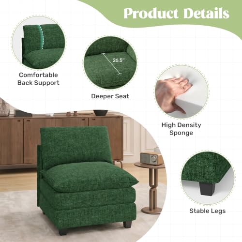 37" Single Sofa Seat,Comfy Cloud Couch Sectional Sofa, Chenille Sleeper Deep Seat Sofas for Living Room,Bedroom and Apartment,Green - color: Green, style: 37'' single sofa-chenille