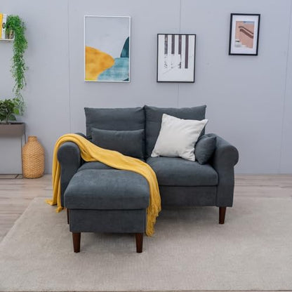 Panana 2 Seater Small Sofa Set with Ottoman, Sectional Loveseat for Small Space Living Room Apartment (Gray, 2 Seater) - color: Gray Linen Fabric, size: 2 seater with ottoman