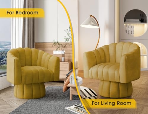 Dewhut Swivel Accent Chair, Barrel Accent Chair, Faux Leather,Mustard | Faux leather Upholstered Round Arm Chair with 360° Swivel Base, Mid Century Modern Living Room Chair - color: Mustard-faux Leather
