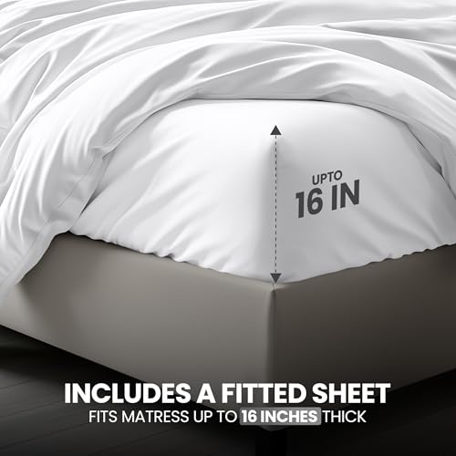 Utopia Bedding Duvet Cover Full with Fitted Sheet (54x75) - 2 Pillow Case (20x30) - All Season Luxury Bed in a Bag with Zippered Duvet Cover - No Comforter (White) - color: White, size: Full - Duvet Cover with Fitted Sheet