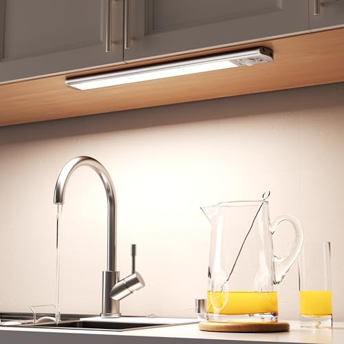 Joyzy Under Cabinet Lighting Motion Sensor Closet Lights Battery Operated Dimmable, 91 LED Rechargeable Under Sink Light, Wireless Under Counter Lights for Pantry RV Step Night Light Hallway - size: 1 pack-11.8"