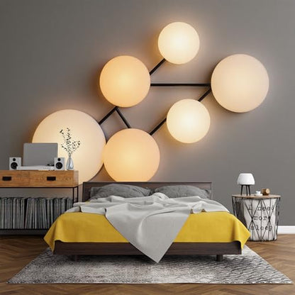 Custom Size 3D Printed Wall Mural， Modern Geometric Spheres Light Shape Minimalist Abstract Design，SelfAdhesive Art Prints wall Fabric (No PVC) Removable Wallpaper for Home Decor