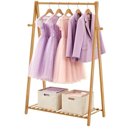 Kids Clothing Rack Small Baby Clothes Racks Bamboo Garment Rack 42"H | Wooden Short Mini Dress Up Costume Rack with Shelves for Hanging Clothes, Nursey Toddler Shower Children Clothes Hanger Rack - size: 1-Tier,42" Tall